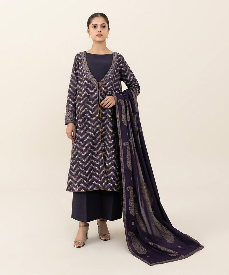 3 Piece - Printed Zari Khaddar Suit