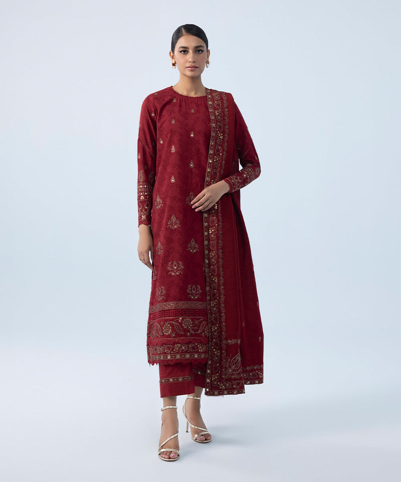 3 Piece - Embroidered Jacquard Suit