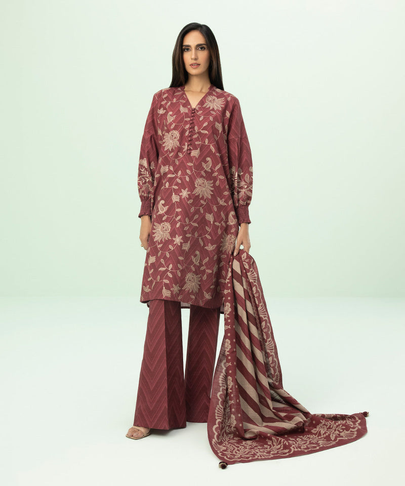 3 Piece - Embroidered Khaddar Suit