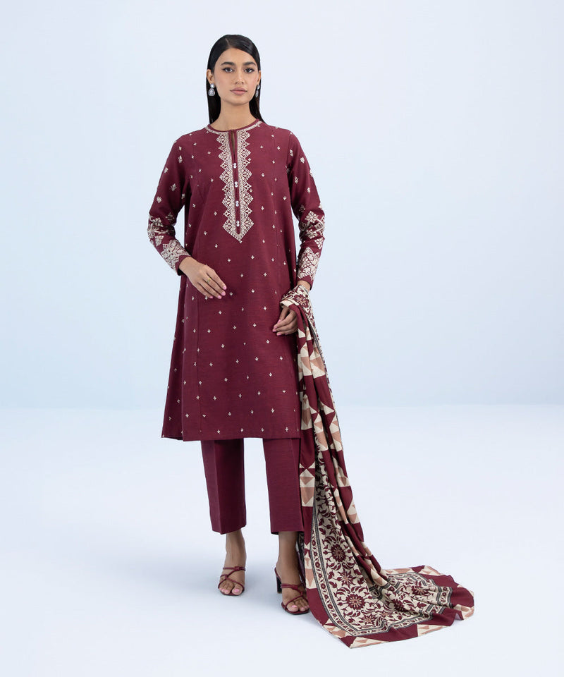 3 Piece - Embroidered Khaddar Suit