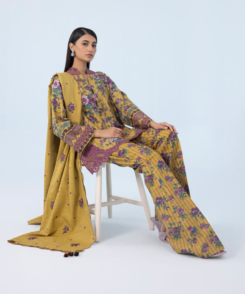 3 Piece - Embroidered Khaddar Suit