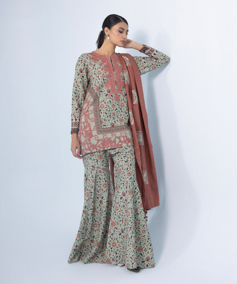 3 Piece - Embroidered Khaddar Suit