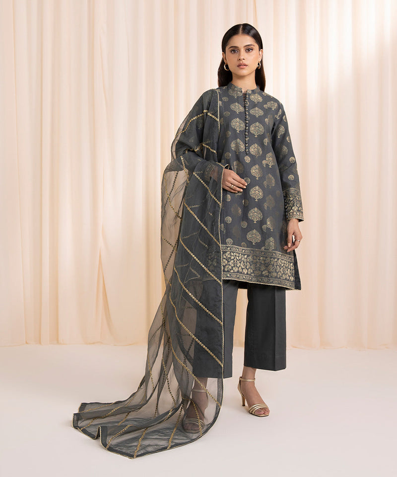 3 Piece - Embroidered Jacquard Suit