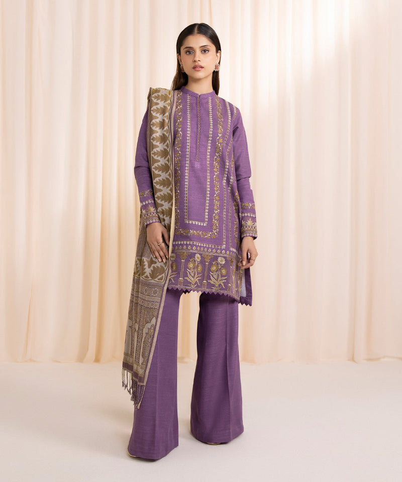 3 Piece - Embroidered Khaddar Suit