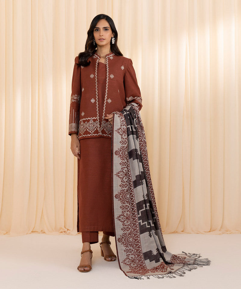 3 Piece - Embroidered Khaddar Suit