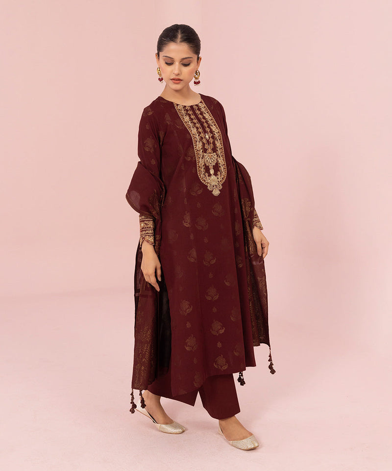 3 Piece - Embroidered Jacquard Suit