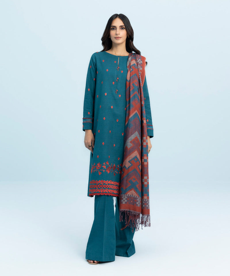 3 Piece - Embroidered Khaddar Suit