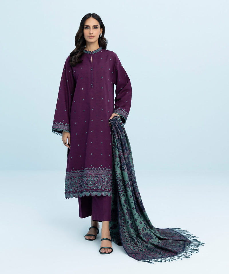 3 Piece - Embroidered Khaddar Suit