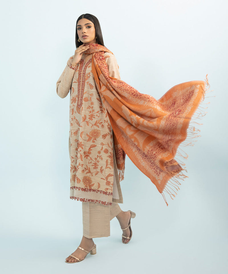 3 Piece - Embroidered Khaddar Suit