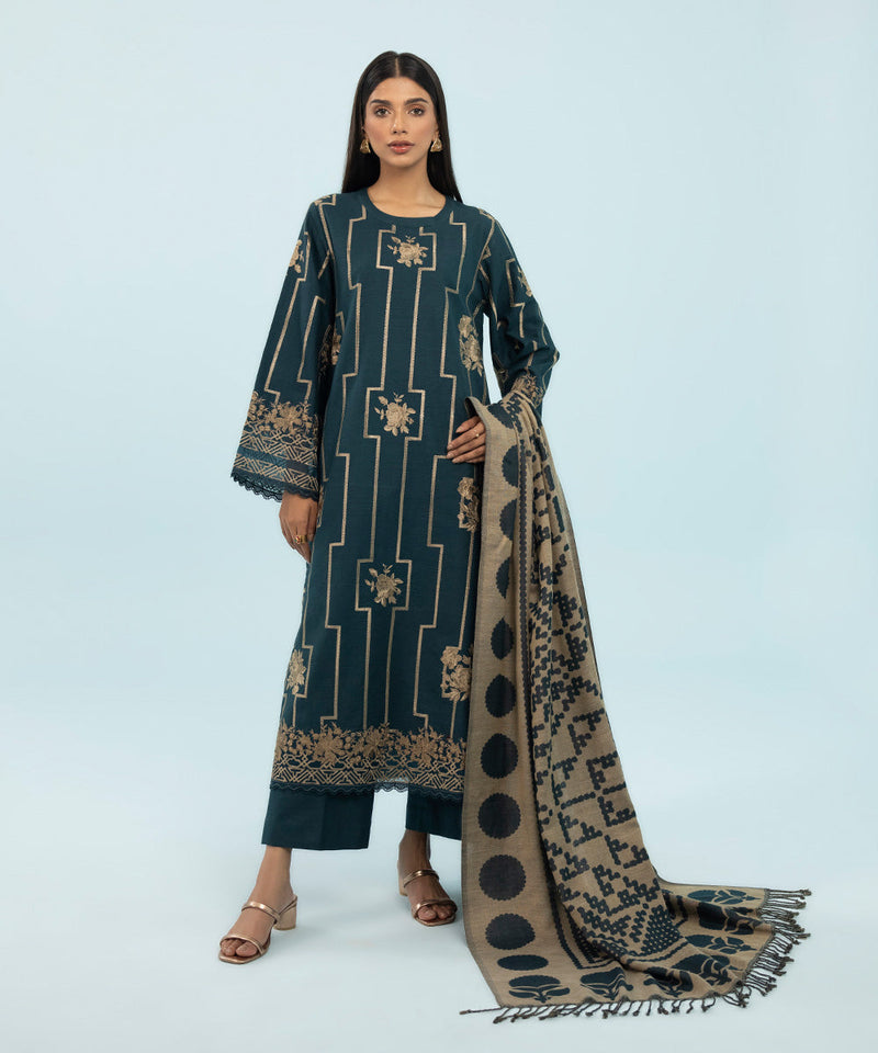 3 Piece - Embroidered Khaddar Suit
