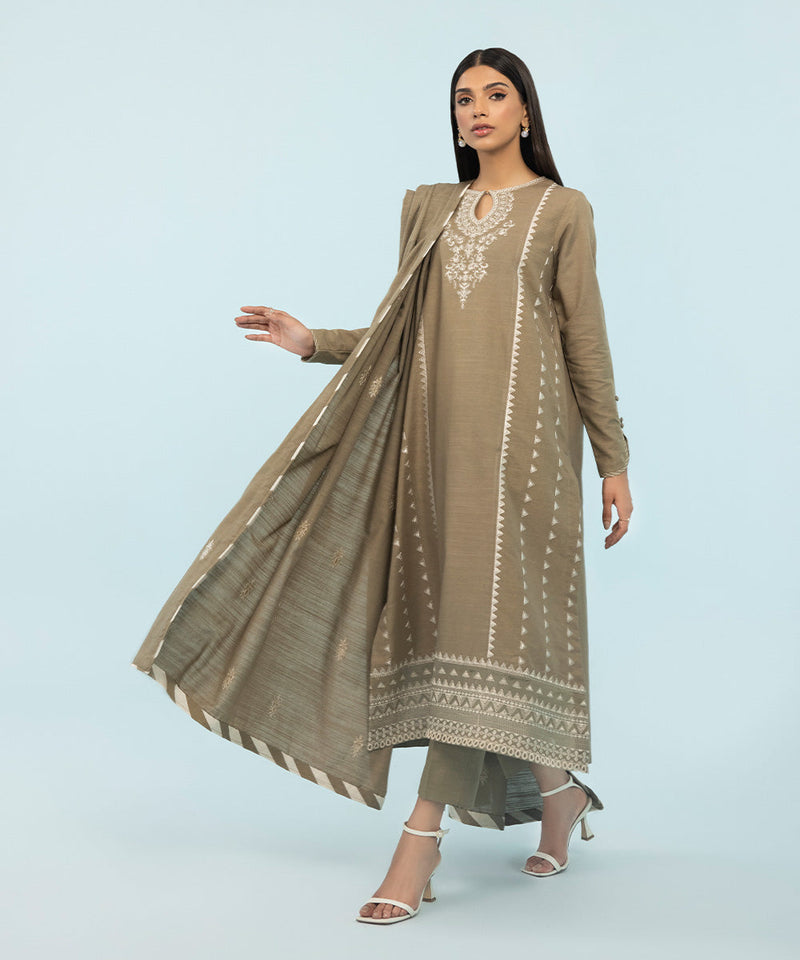 3 Piece - Embroidered Khaddar Suit