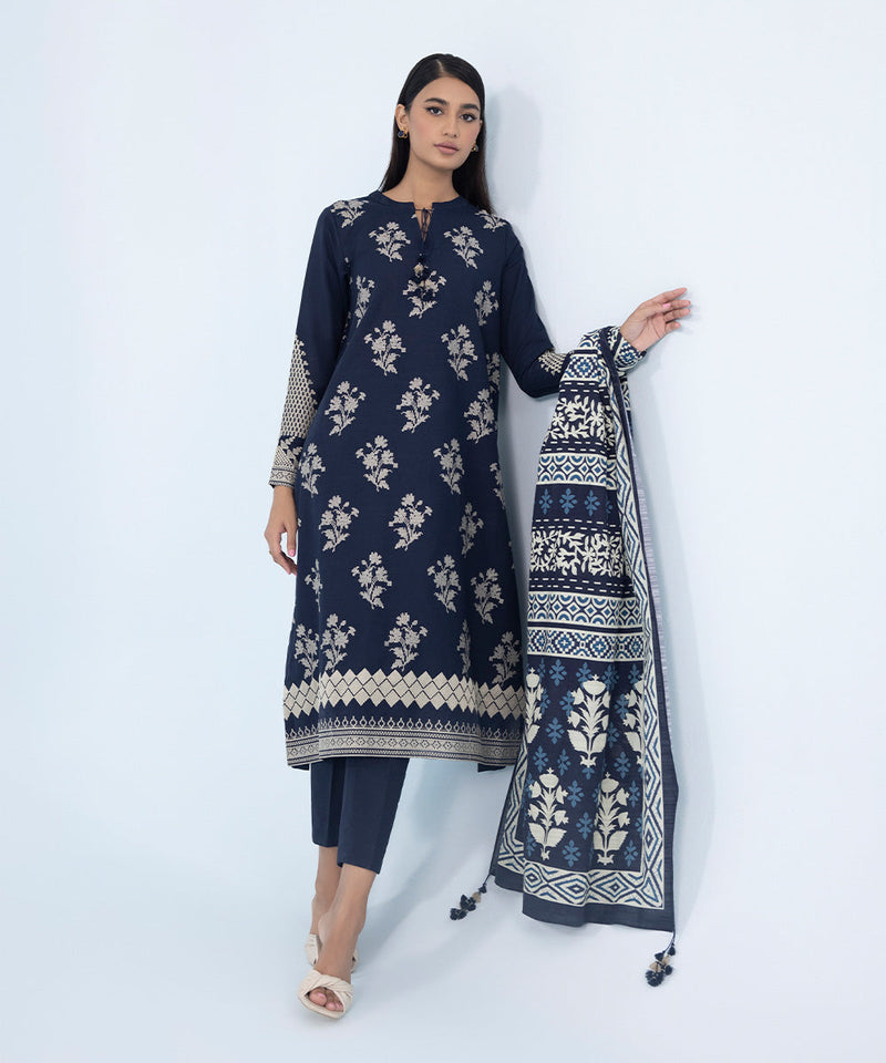 3 Piece - Embroidered Khaddar Suit