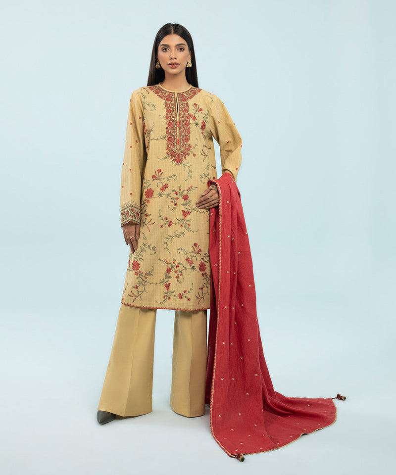 3 Piece - Embroidered Dobby Suit