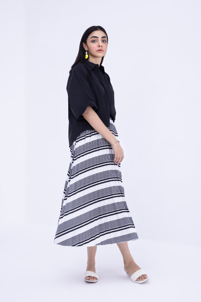 Striped Pleated Satin Skirt