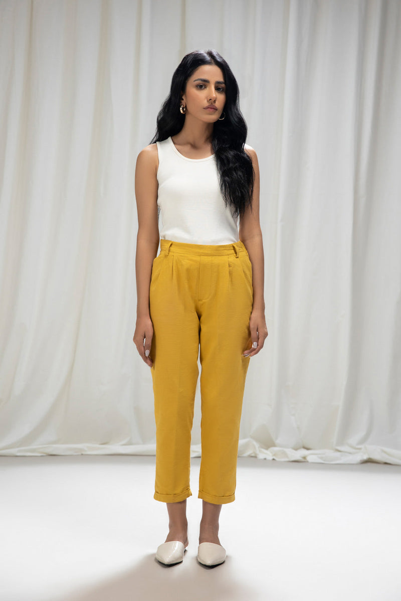 Turn-Up Textured Trousers