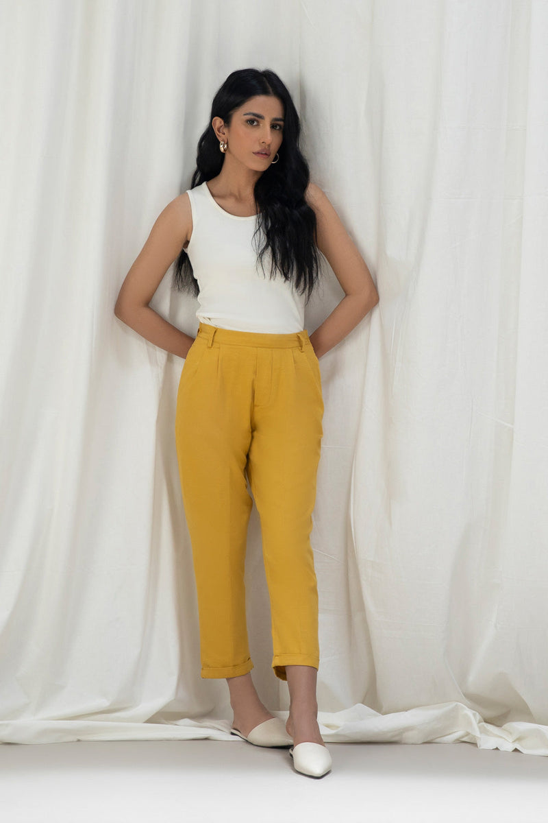 Turn-Up Textured Trousers