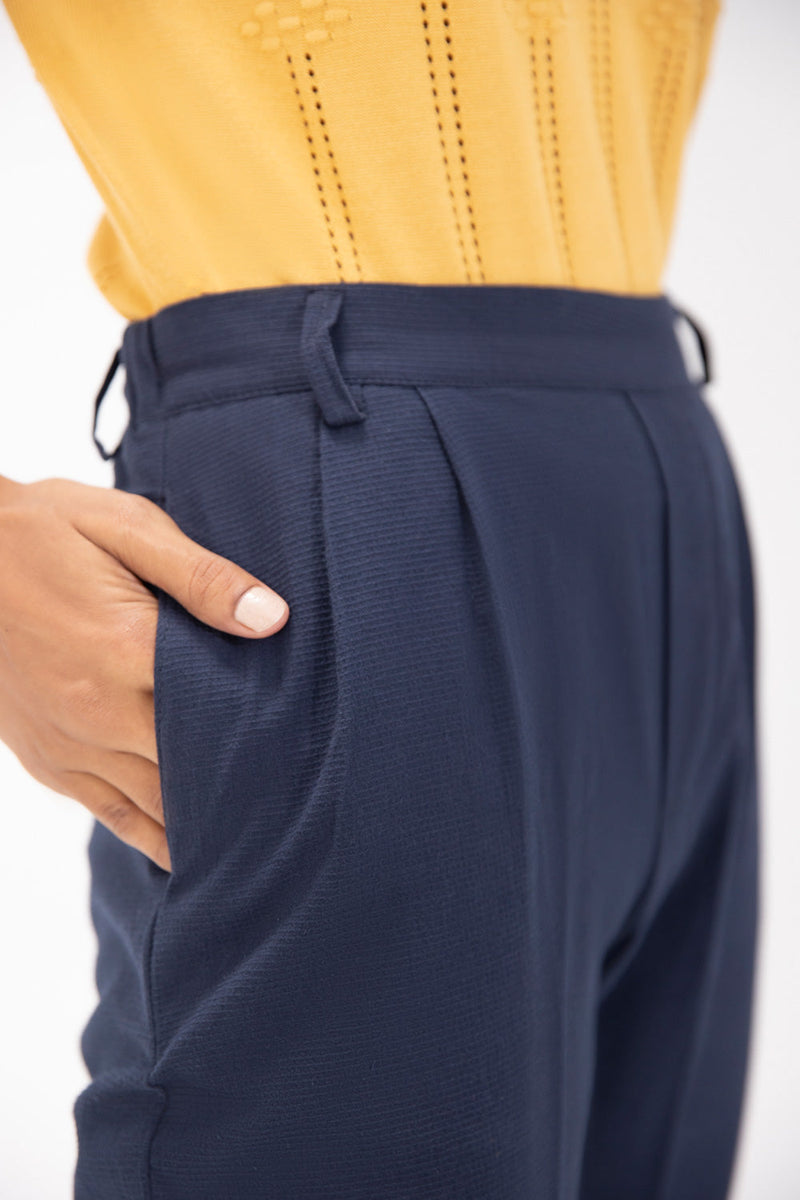 Turn-Up Textured Trousers