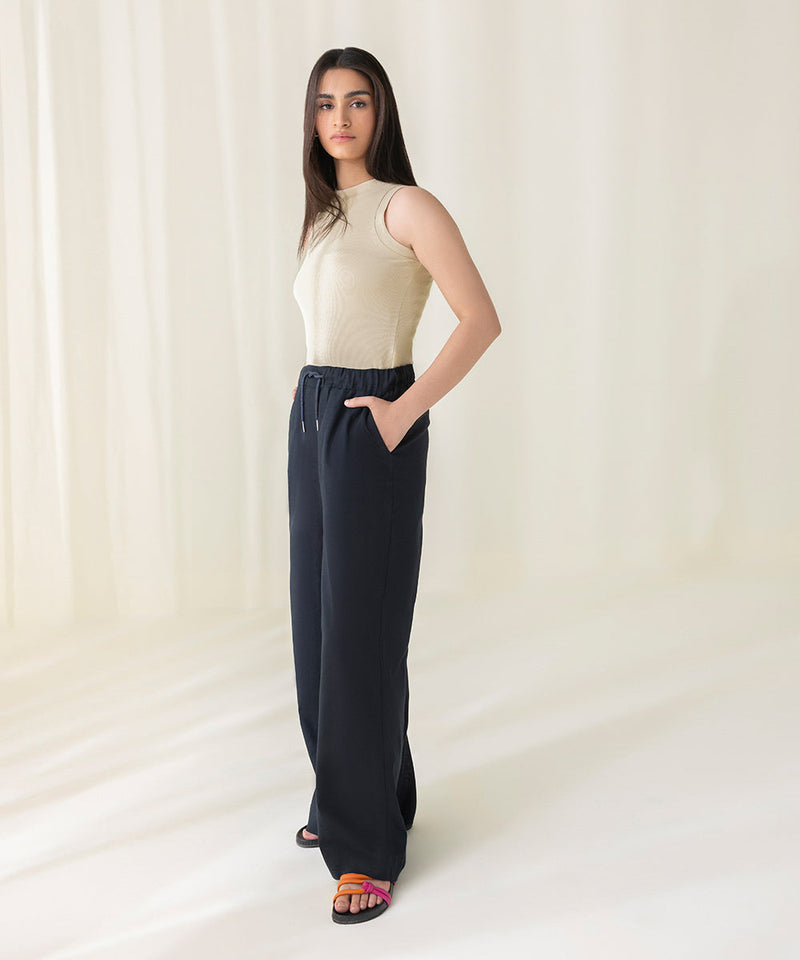 Pull-On Wide-Leg Linen Trousers