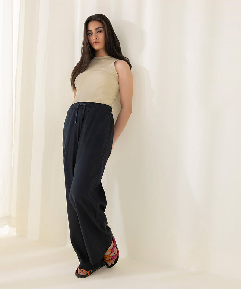 Pull-On Wide-Leg Linen Trousers