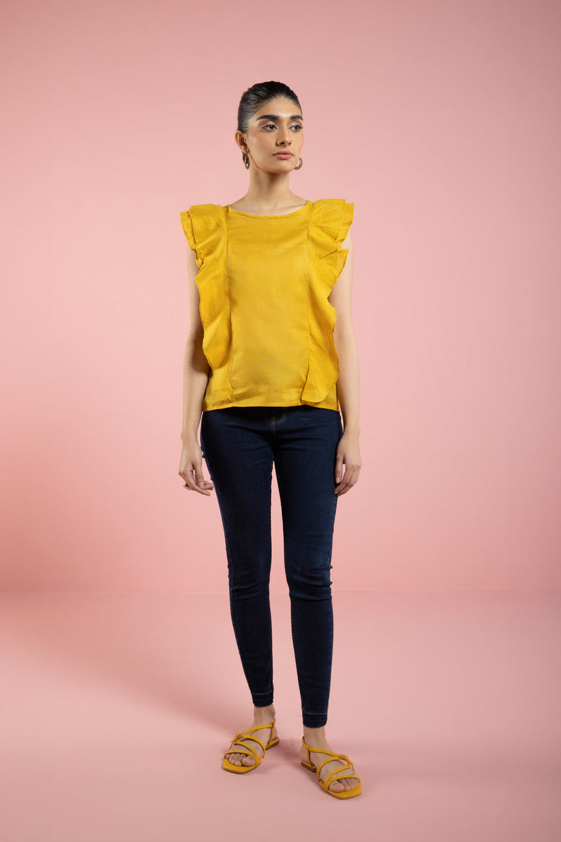 Sleeveless Jacquard Frill Top