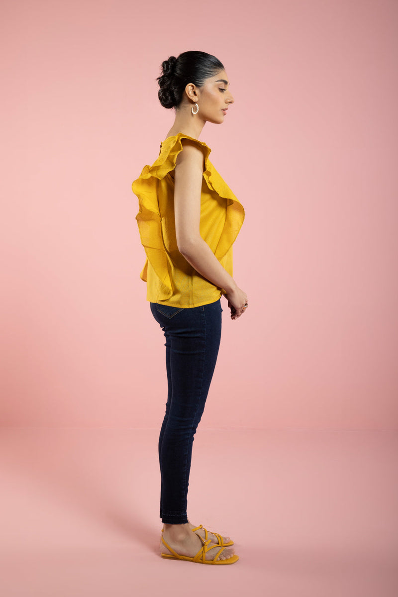 Sleeveless Jacquard Frill Top