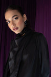 Blouse with Draped Collar with Satin Scarf