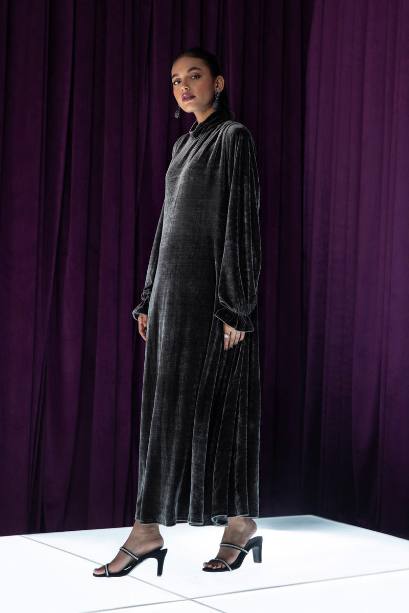 Velour Dress with Shoulder Pads