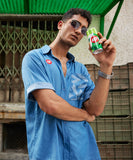 UNISEX DENIM SHIRT WITH TONAL PRINT ON POCKET