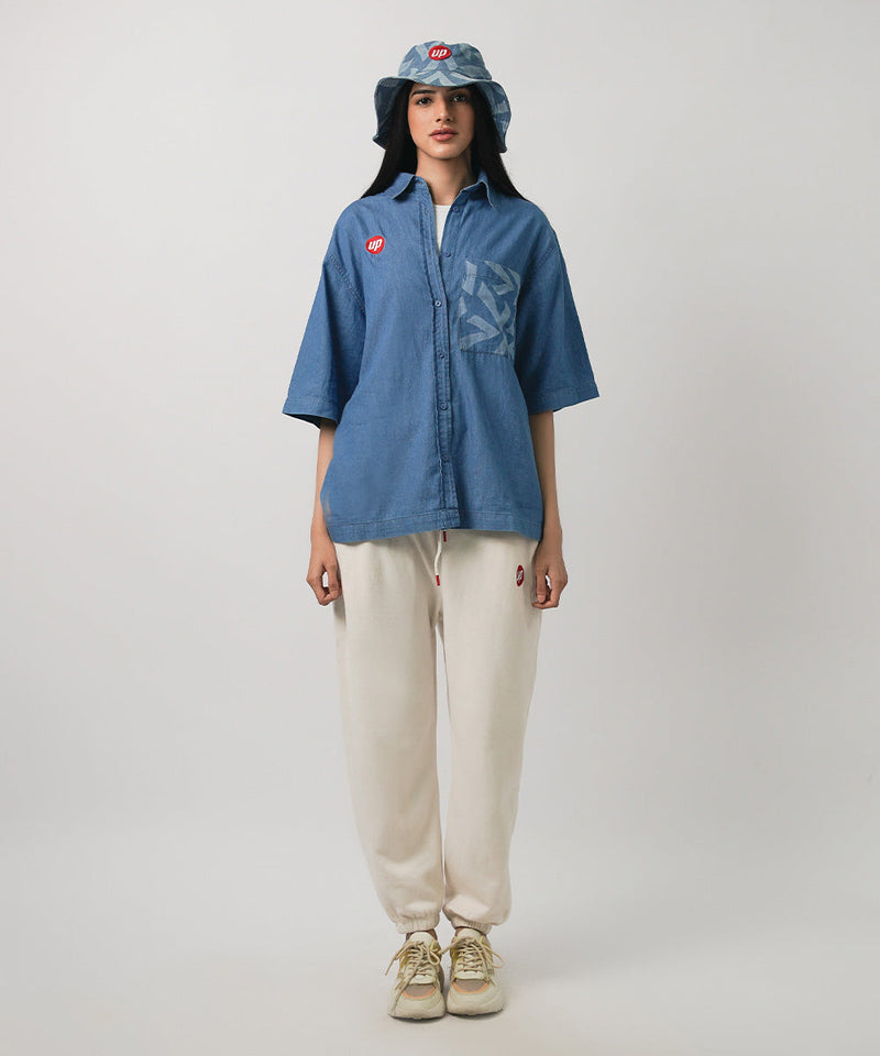 UNISEX DENIM SHIRT WITH TONAL PRINT ON POCKET